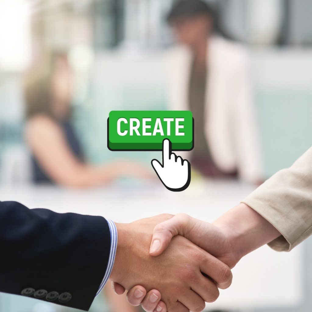 Create relationships image with a man and a woman shake hands