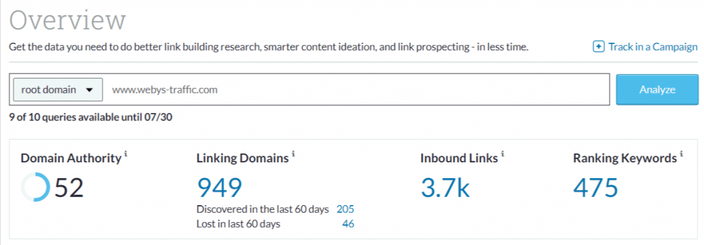 DA or Domain Authority of MOZ