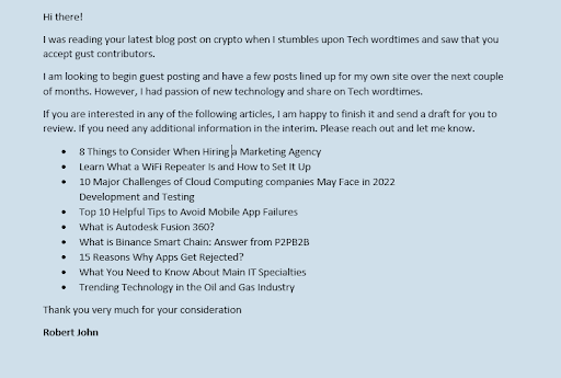 Guest Blog Blogger Emails is an example of a submission mail I received from other Tech word times bloggers