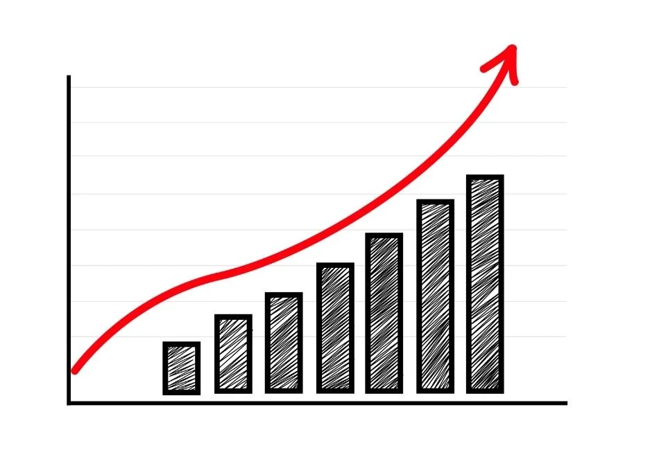 Is a graphic with black line and a red arrow showing the grow the page is white and is look like a drow